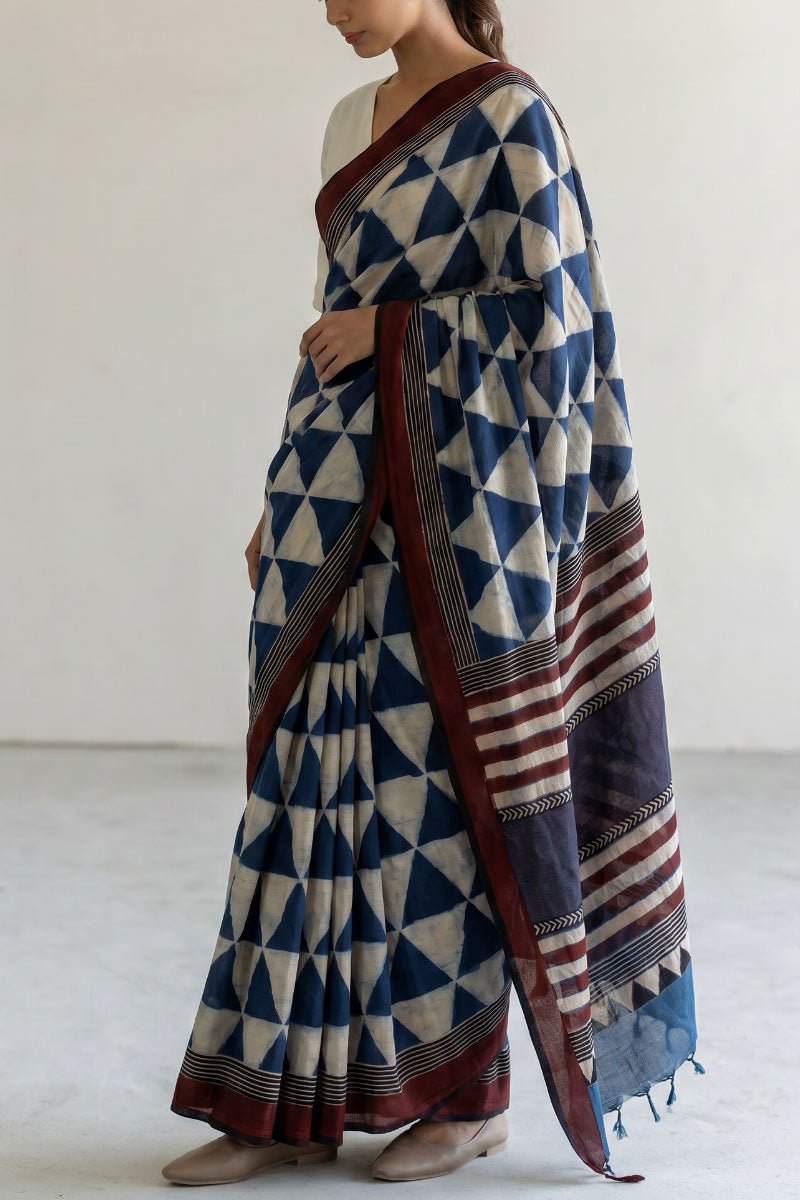 Cotton Saree - Indigo Pyramid