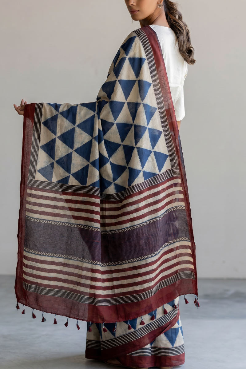 Cotton Saree - Indigo Pyramid