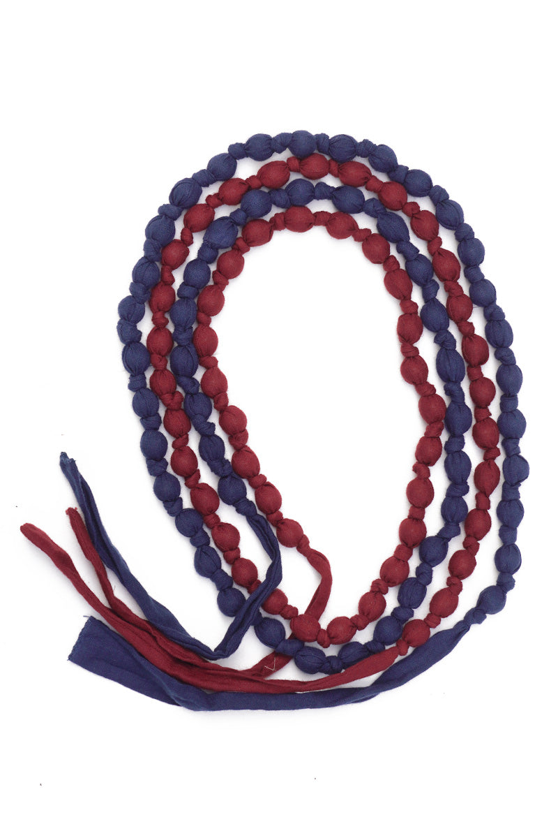 Textile & Bead Wrap Necklace - Indigo & Maroon