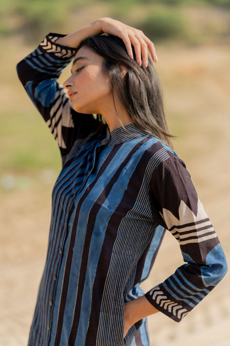 Classic Kurta - Indigo Play of Stripes