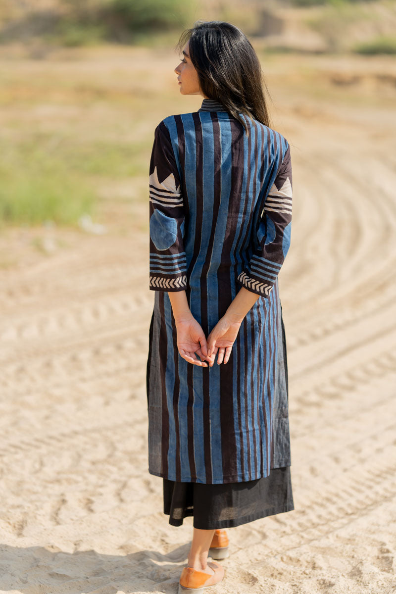 Classic Kurta - Indigo Play of Stripes