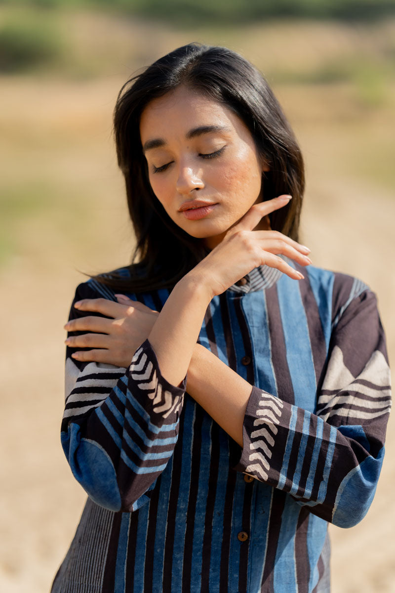 Classic Kurta - Indigo Play of Stripes