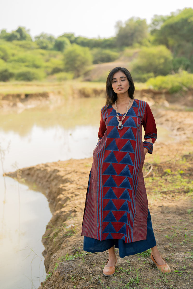 Classic Kurta - Red Pyramid Panel