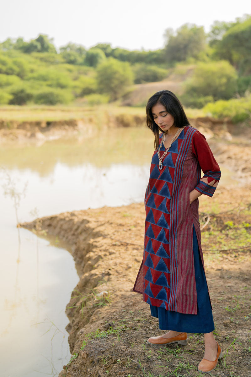 Classic Kurta - Red Pyramid Panel
