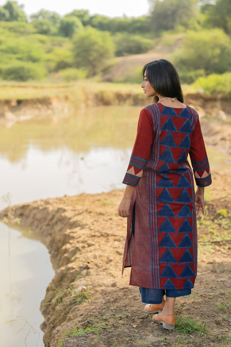 Classic Kurta - Red Pyramid Panel