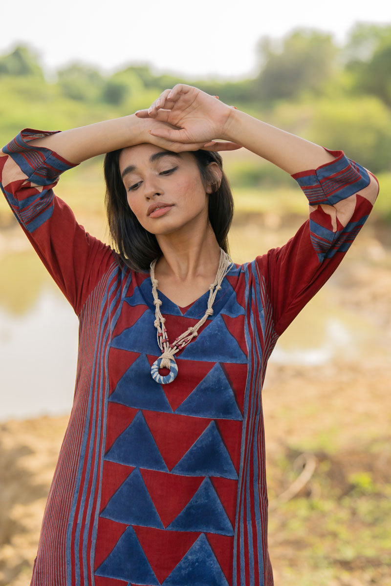 Classic Kurta - Red Pyramid Panel