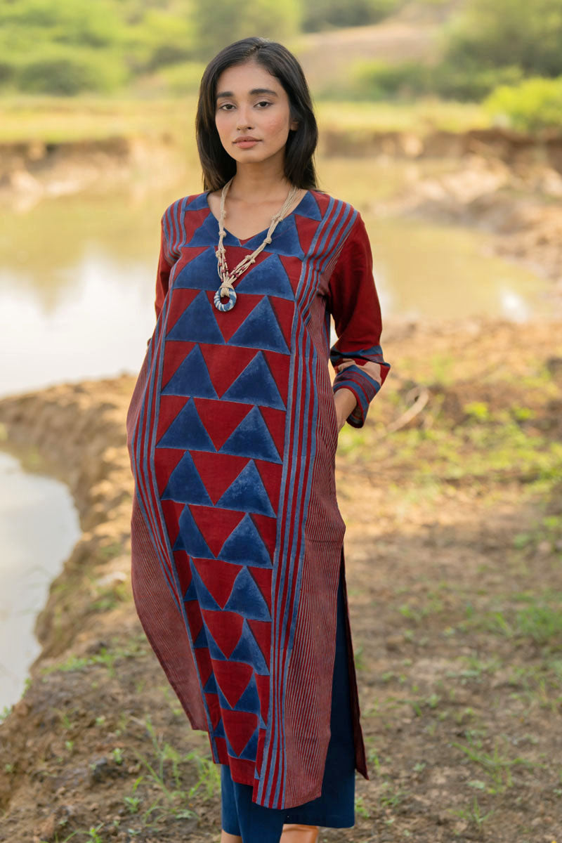 Classic Kurta - Red Pyramid Panel
