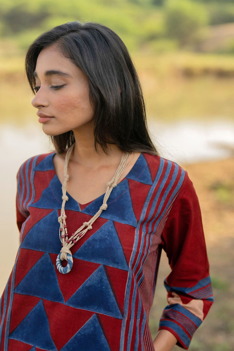 Classic Kurta - Red Pyramid Panel