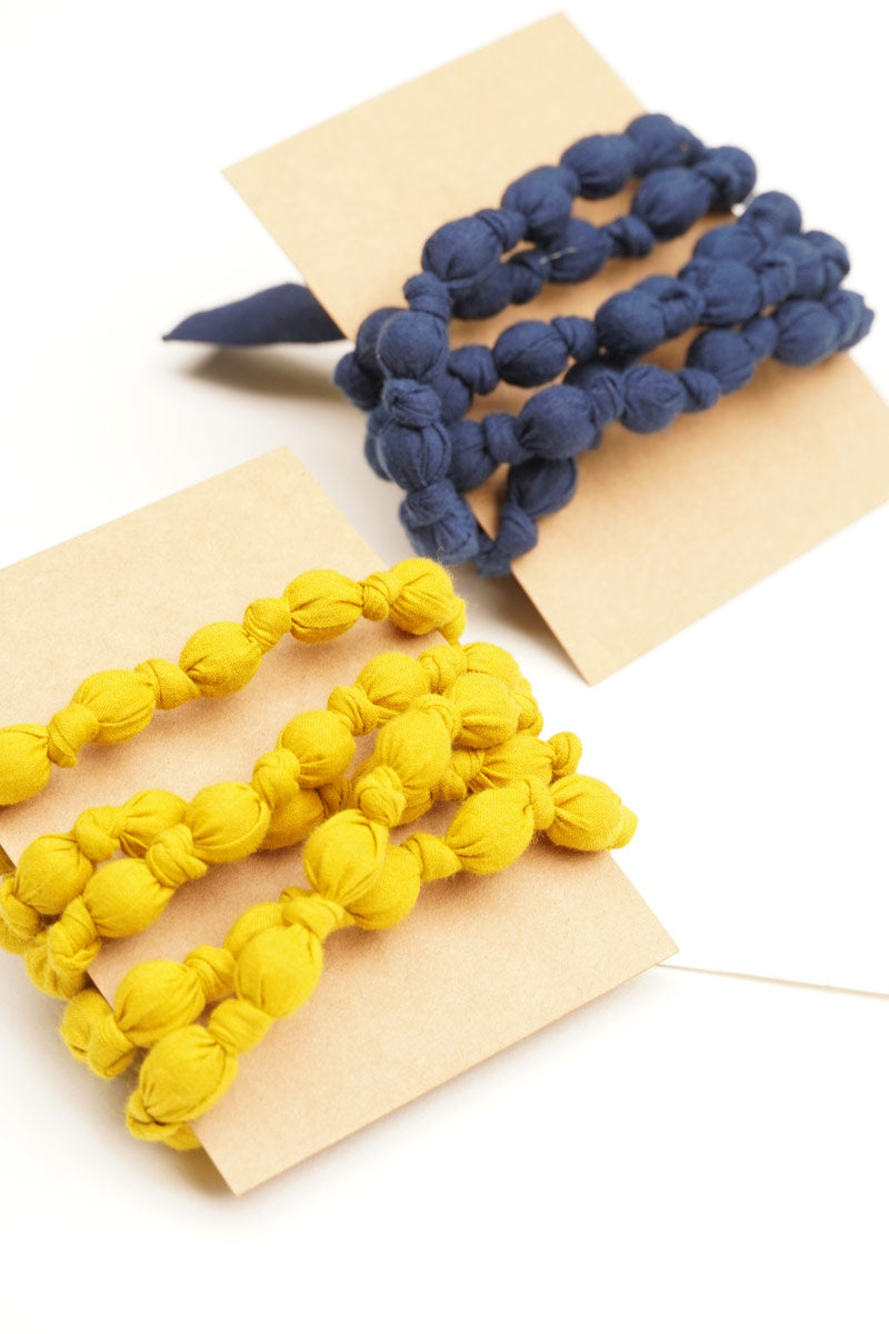 Textile & Bead Wrap Necklace - Indigo & Mustard