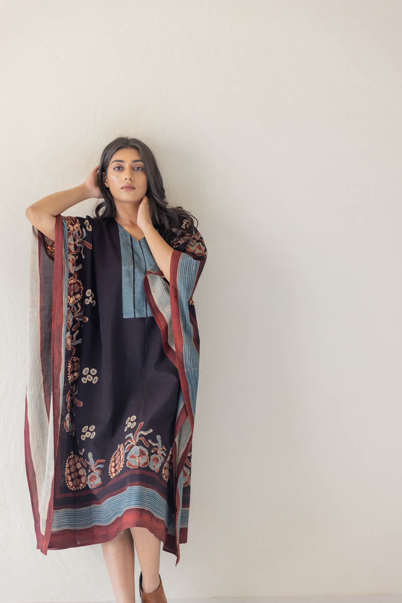 Freesize Kaftan Dress - Black Stripe Yoke