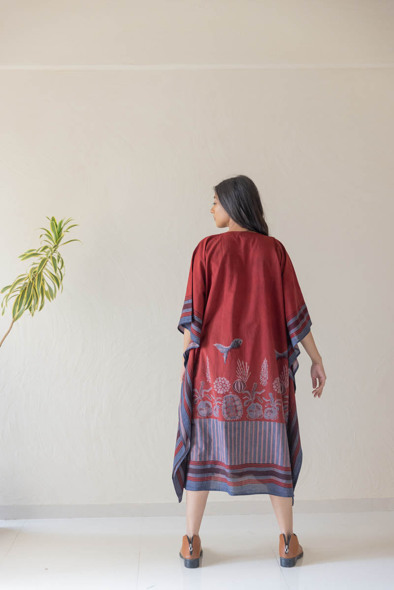 Freesize Kaftan Dress - Burgundy Stripes