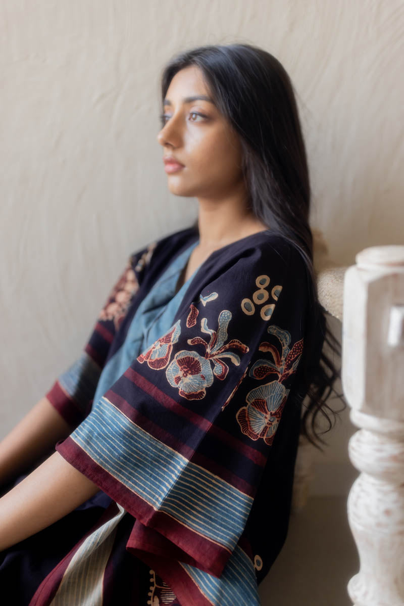 Freesize Kaftan Dress - Black Stripe Yoke