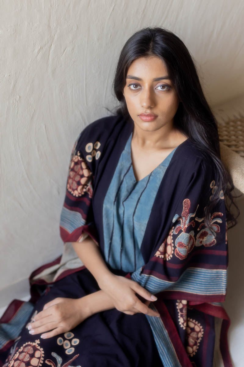 Freesize Kaftan Dress - Black Stripe Yoke