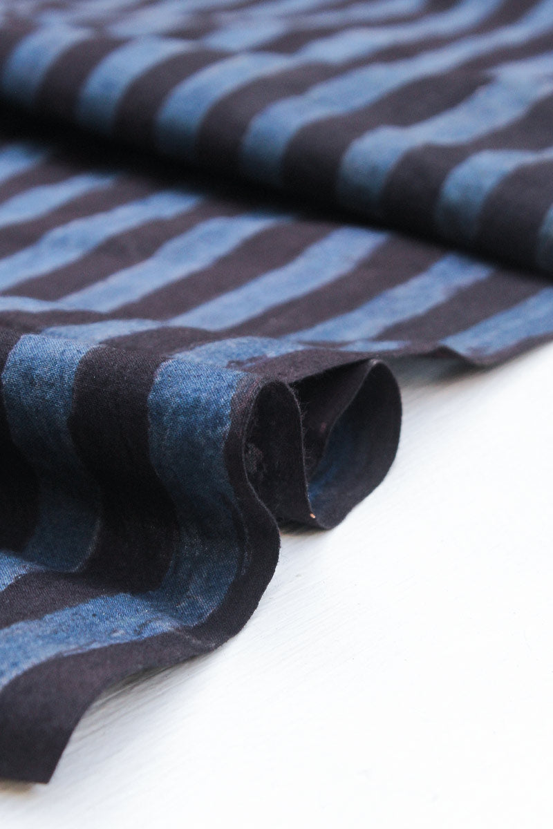 Cotton Fabric - Stripes Indigo & Black