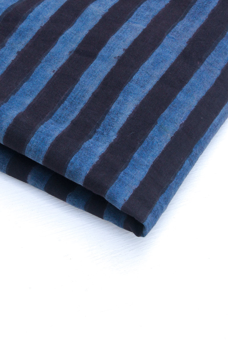 Cotton Fabric - Stripes Indigo & Black