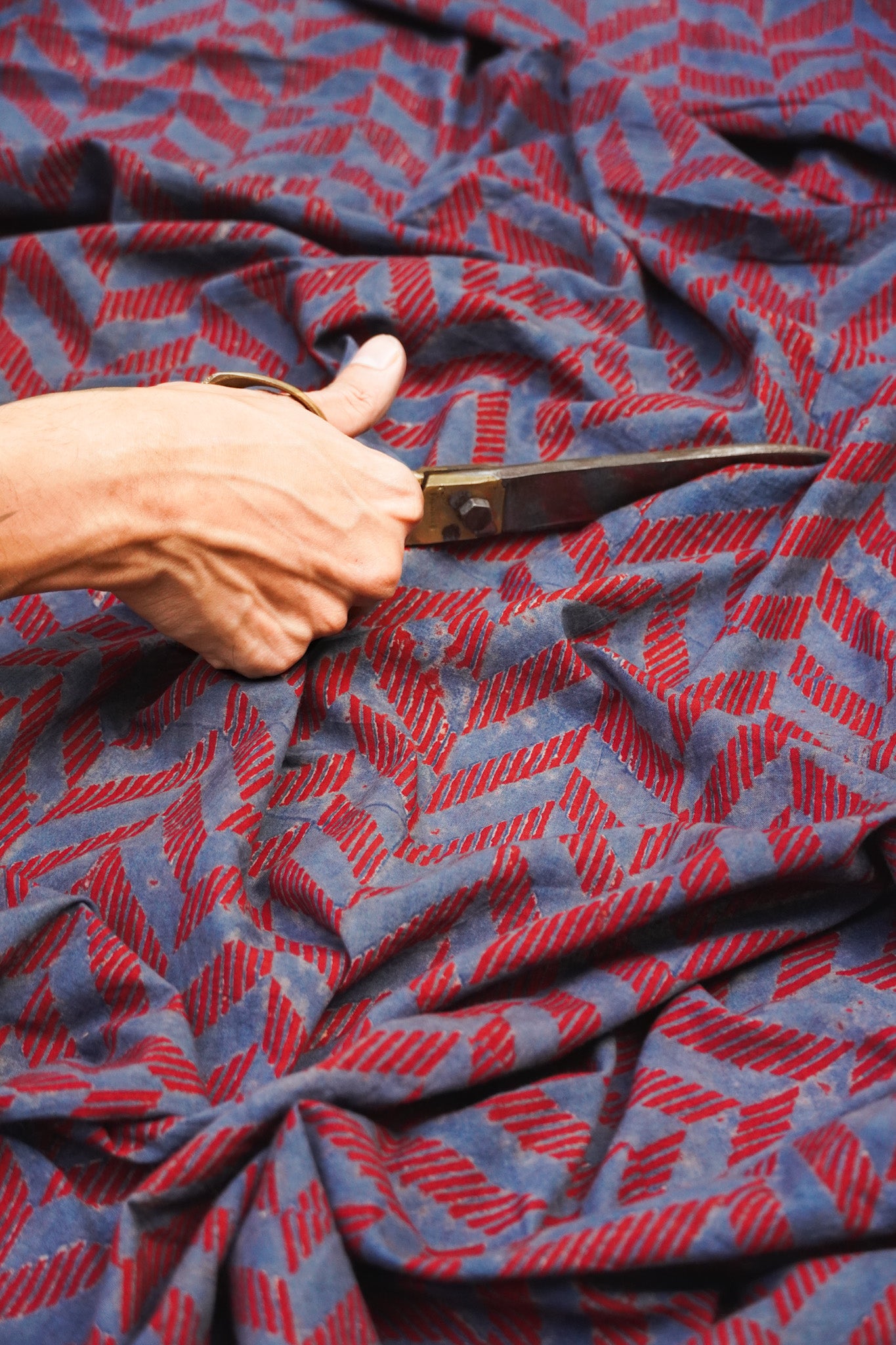 Cotton Fabric - Safa Indigo & Red