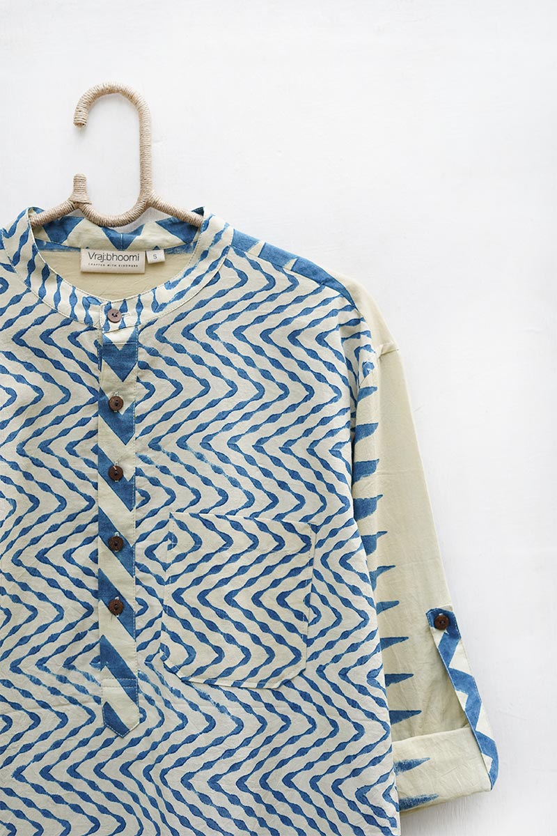 Unisex Cotton Shirt - Indigo Chevrons