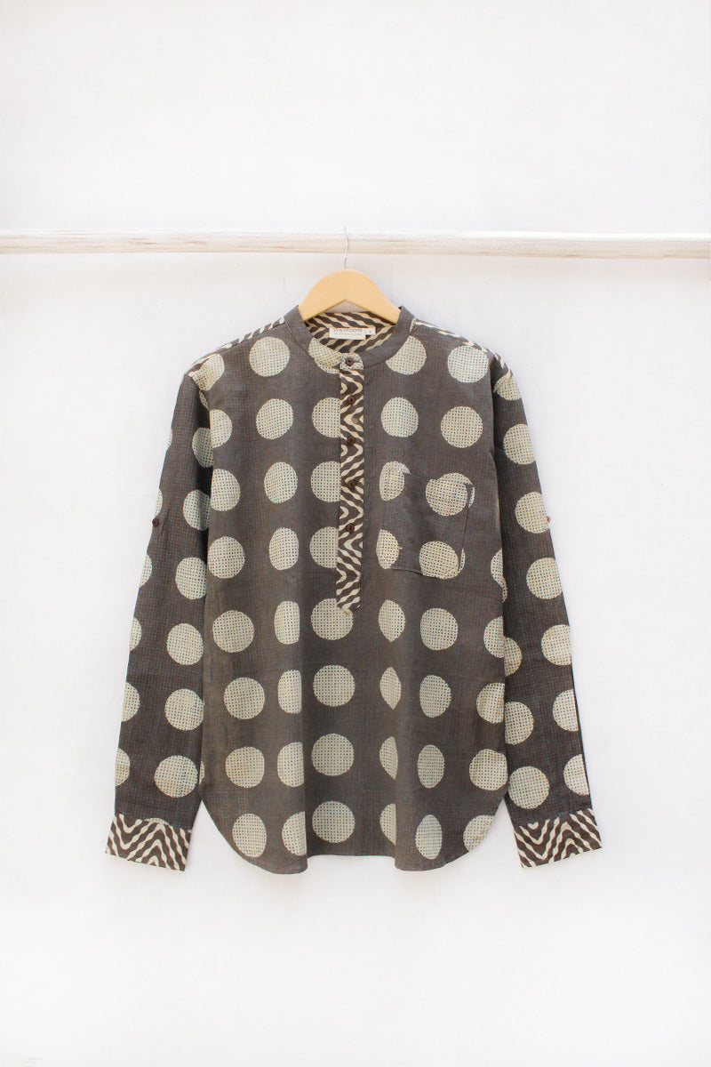 Unisex Cotton Shirt - Khakhi Polka