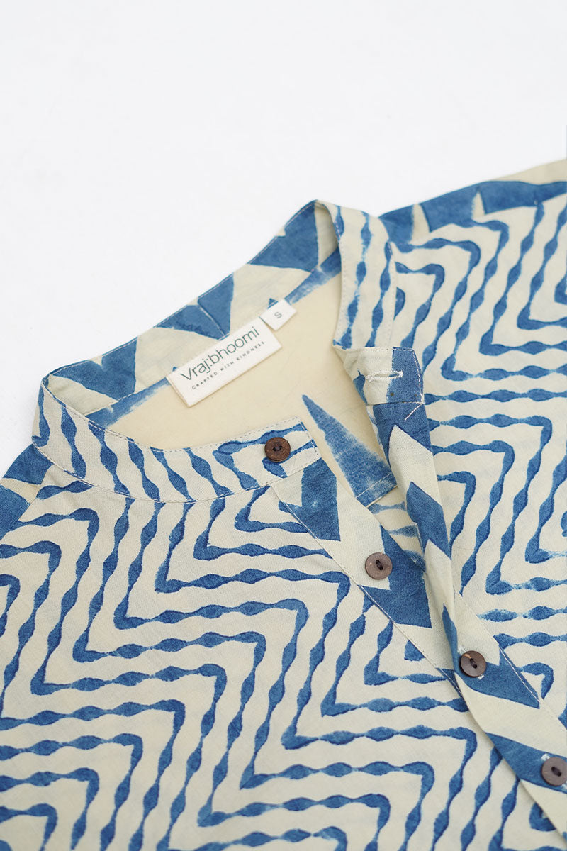 Unisex Cotton Shirt - Indigo Chevrons