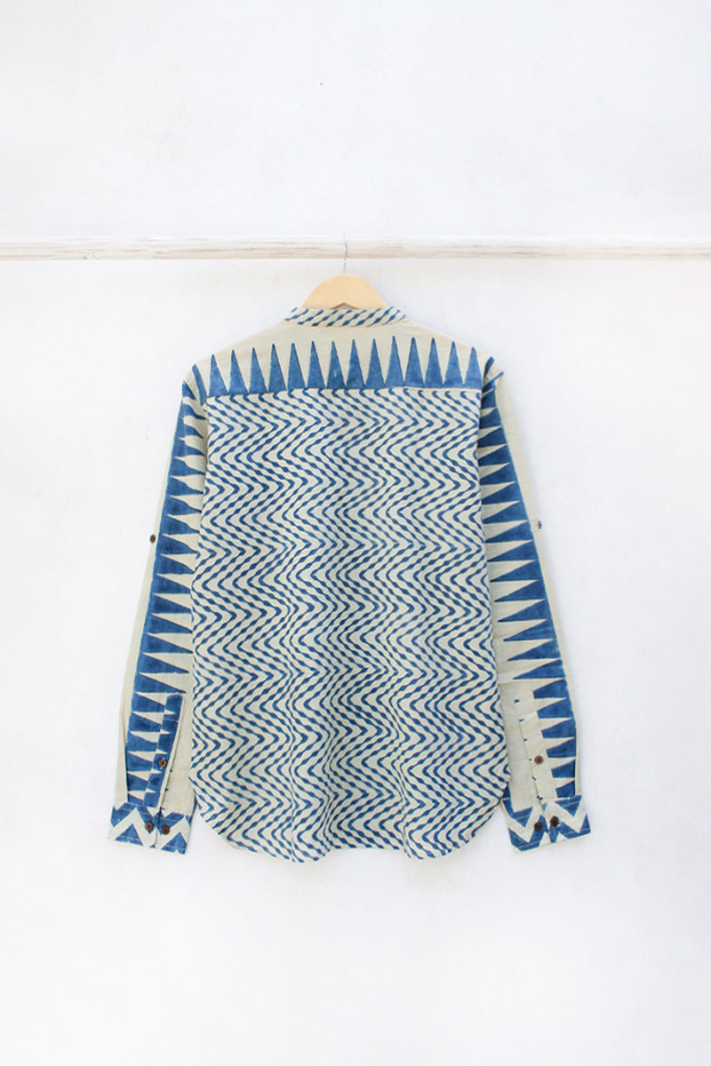 Unisex Cotton Shirt - Indigo Chevrons