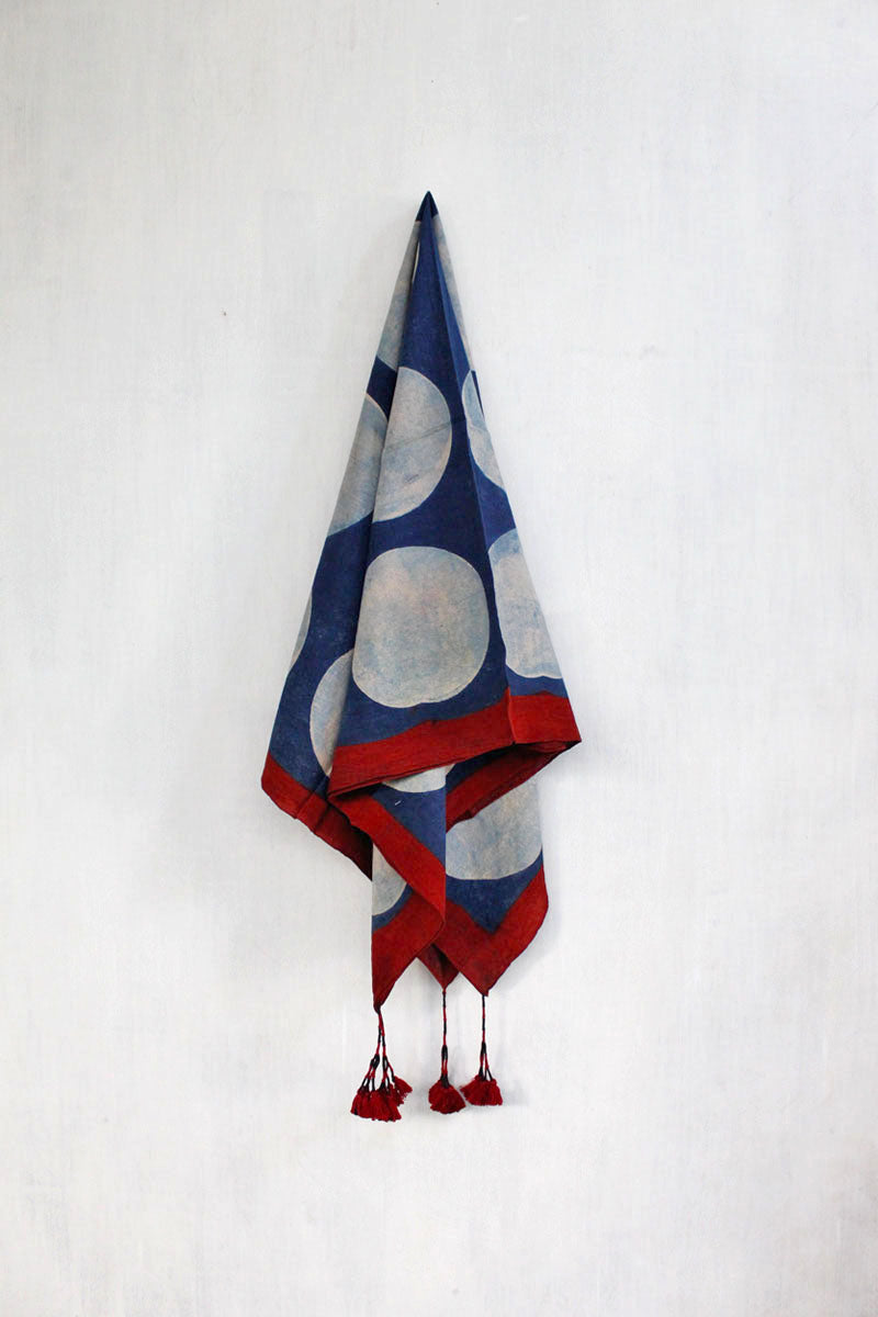 Cotton Scarf - Indigo & White Circles