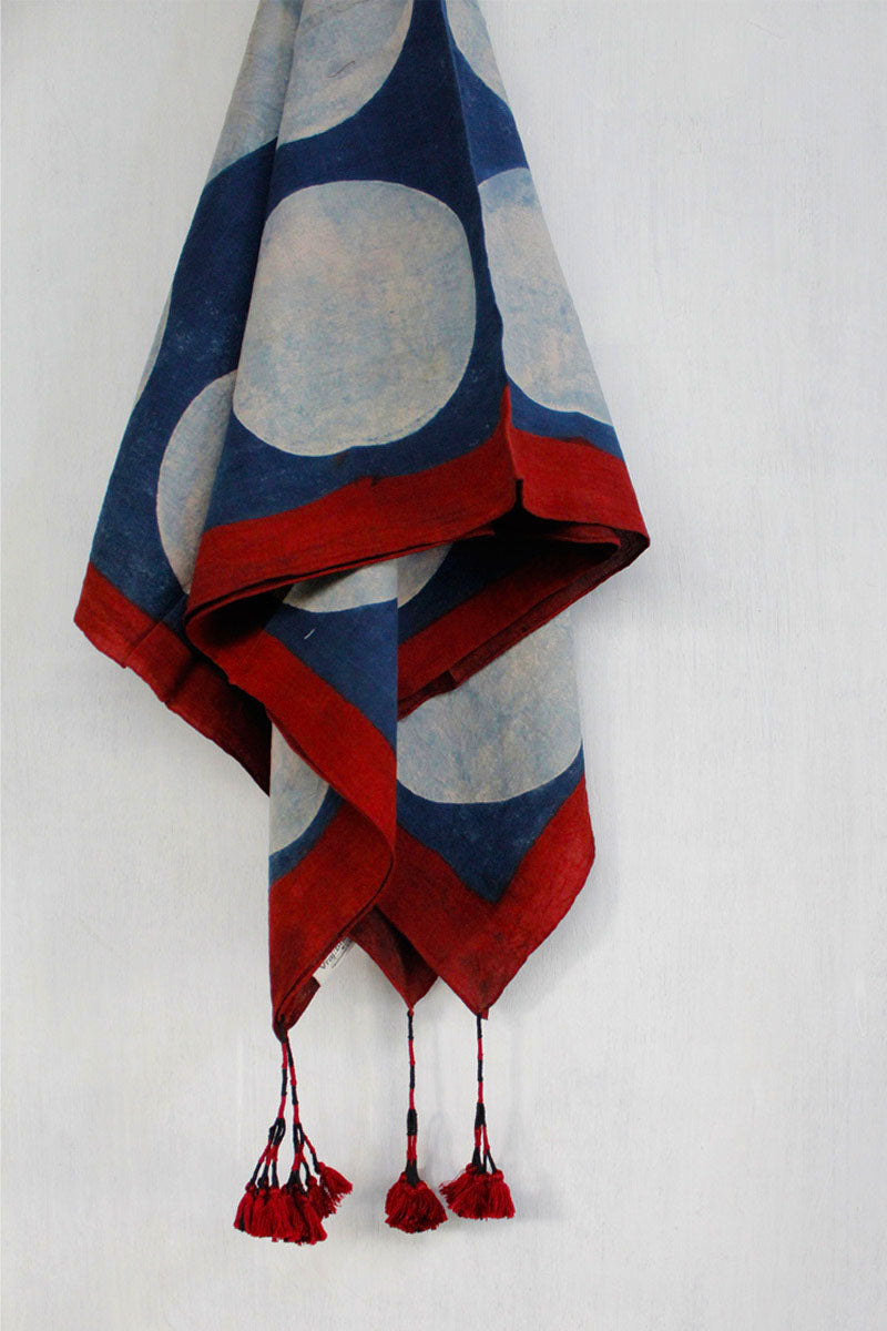 Cotton Scarf - Indigo & White Circles