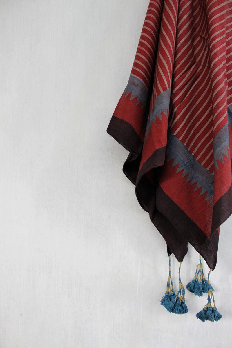 Cotton Scarf - Burgundy stripes