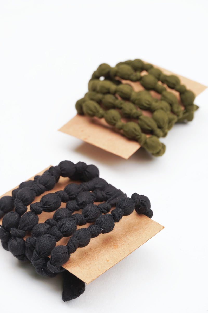 Textile & Bead Wrap Necklace - Olive & Black