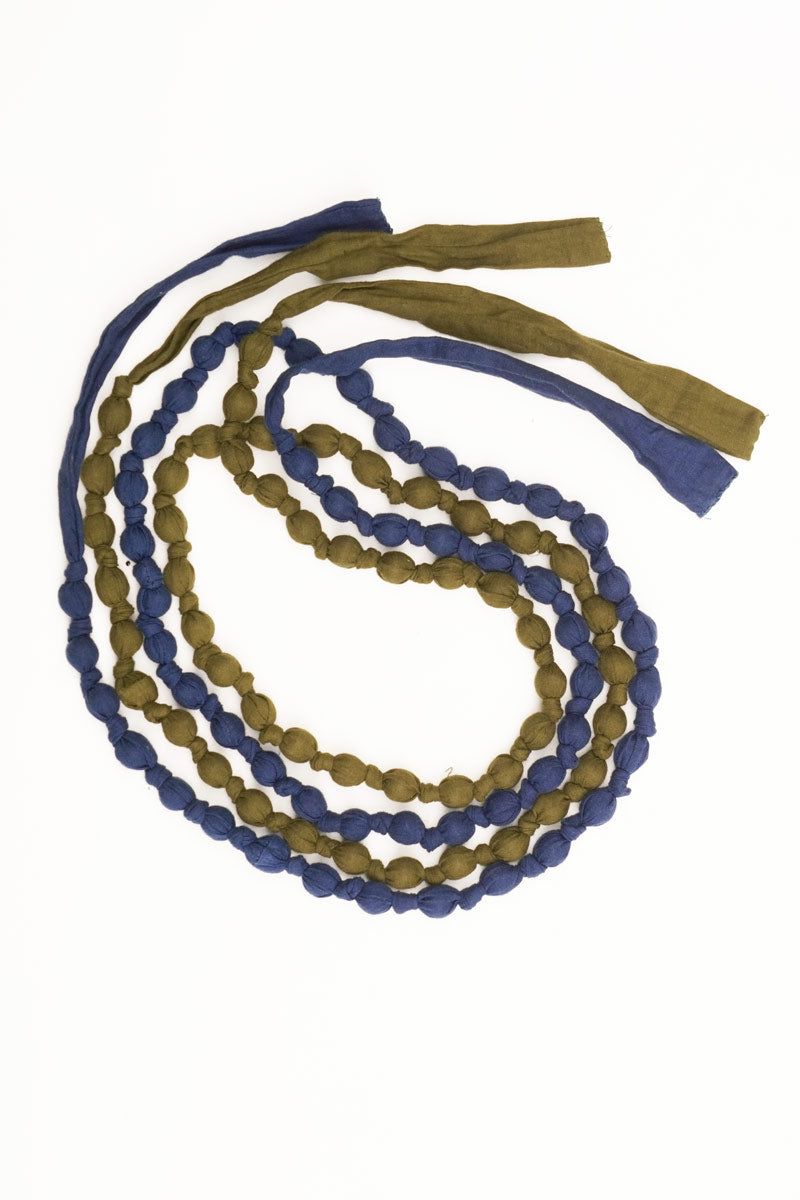 Textile & Bead Wrap Necklace - Indigo & Olive