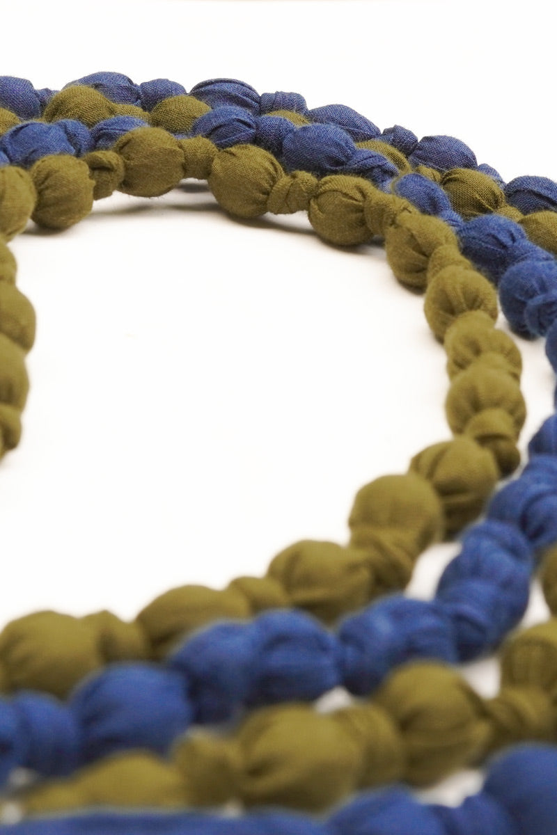 Textile & Bead Wrap Necklace - Indigo & Olive