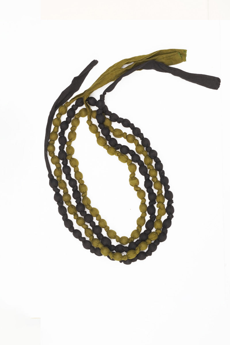 Textile & Bead Wrap Necklace - Olive & Black
