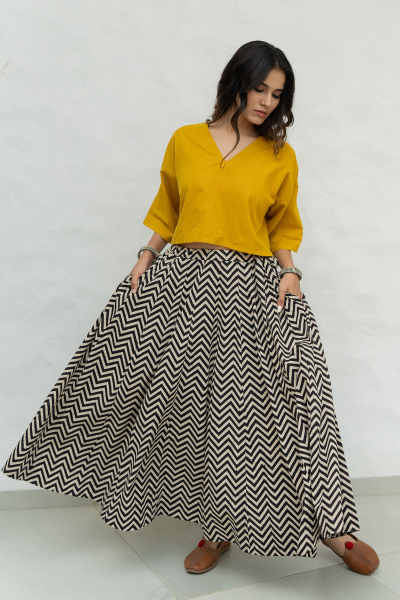 Flared Skirt - Black Chevrons