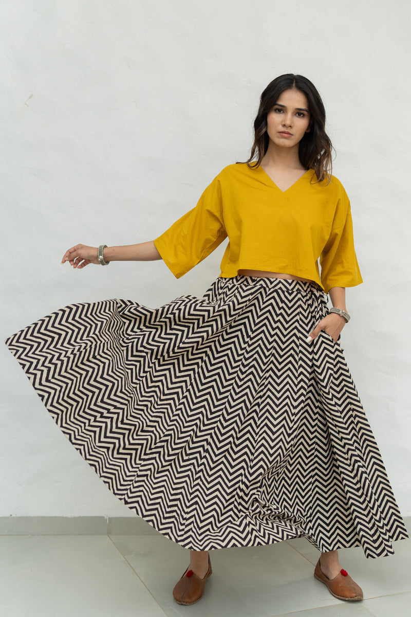 Flared Skirt - Black Chevrons