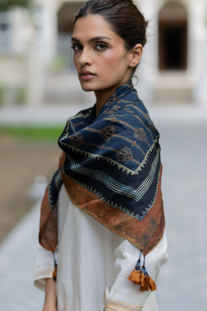 Chanderi Silk Scarf - Maliha Indigo