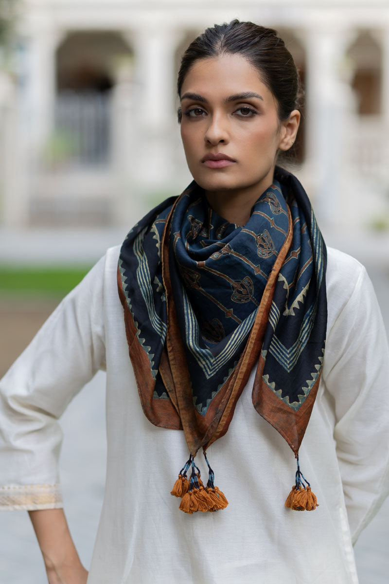 Chanderi Silk Scarf - Maliha Indigo