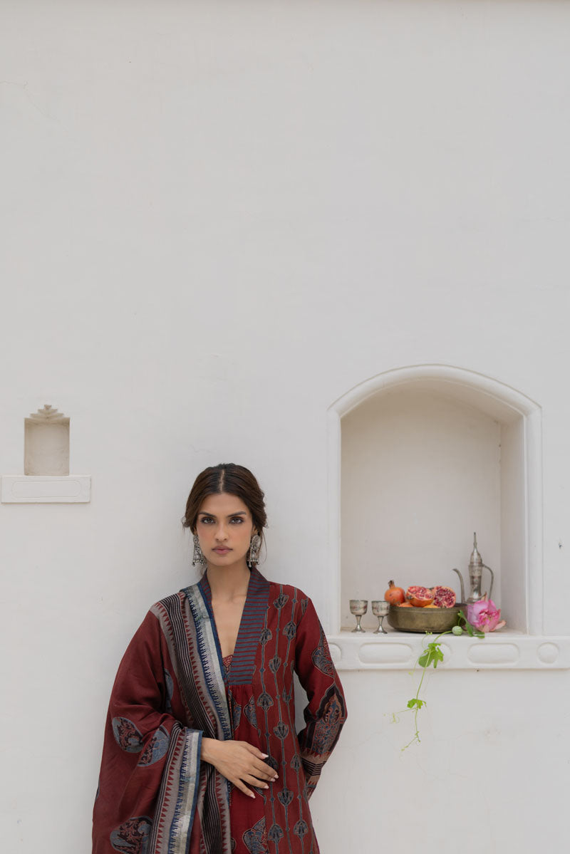 Chanderi Silk Kurta Set of 3 - Ruman Bagh 03