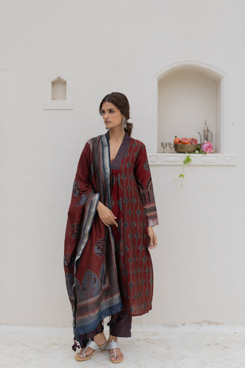 Chanderi Silk Kurta Set of 3 - Ruman Bagh 03