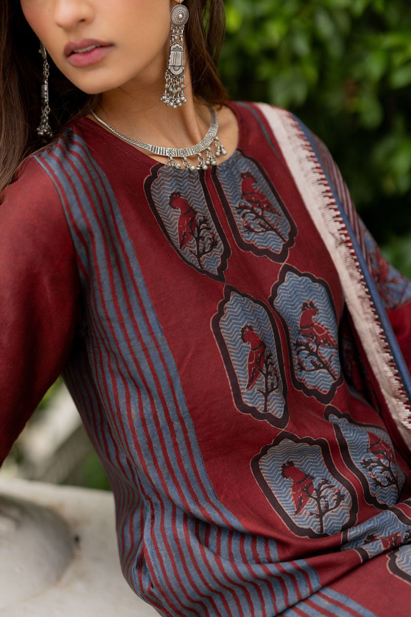 Chanderi Silk Kurta Set of 3 - Ruman Bagh 07