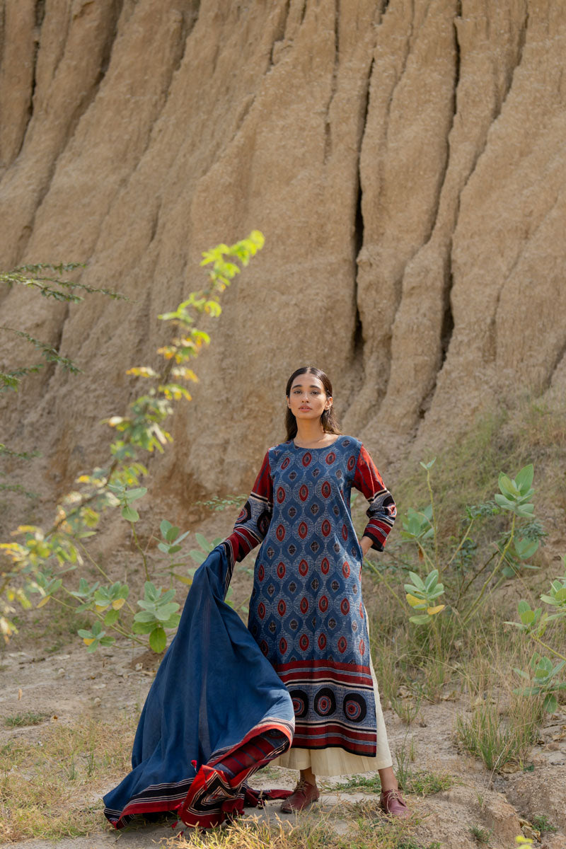 Co-ord Set of 3 - Kurta,Dupatta, Culotte - Nirmal