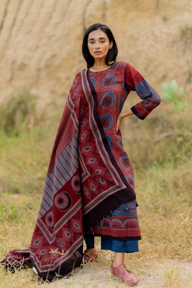 Co-ord Set of 3 - Kurta,Dupatta, Culotte - Raga