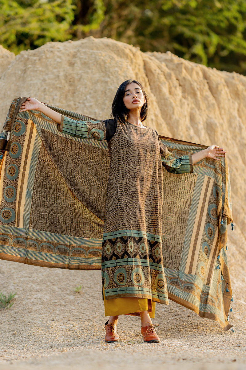Co-ord Set of 3 - Kurta,Dupatta, Culotte - Mridul
