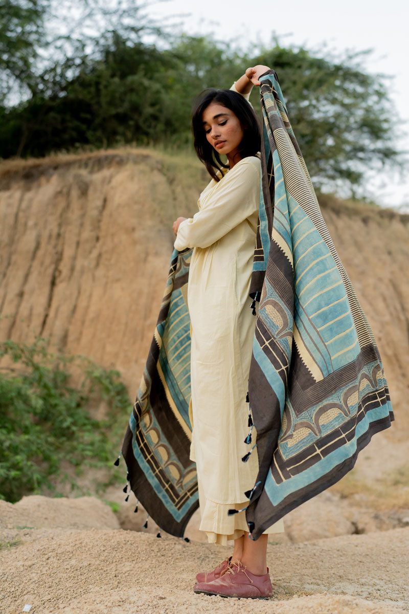 Co-ord Set of 3 - Pintuck Kurta,Dupatta,Culotte - Paramita