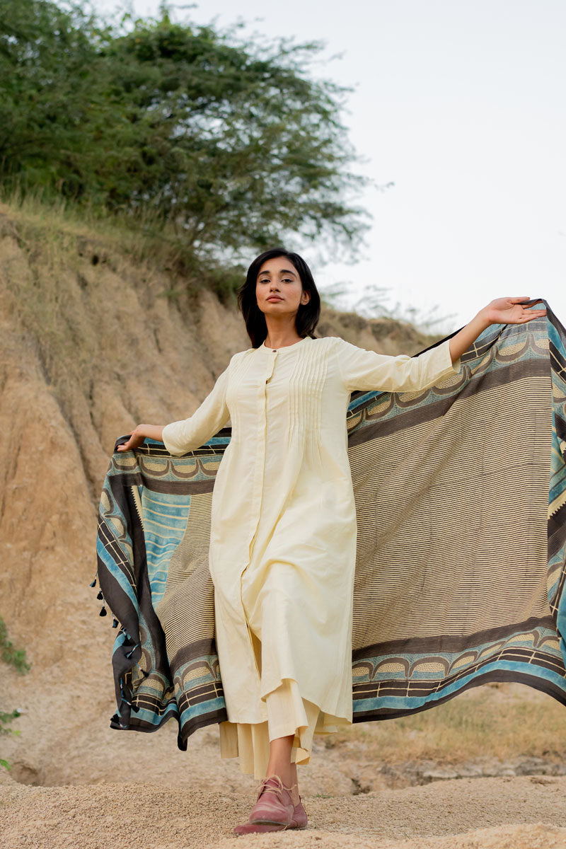 Co-ord Set of 3 - Pintuck Kurta,Dupatta,Culotte - Paramita