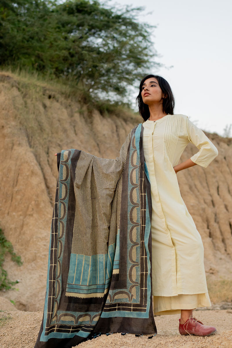 Co-ord Set of 3 - Pintuck Kurta,Dupatta,Culotte - Paramita