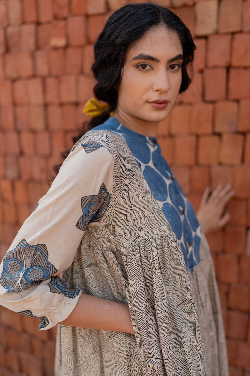 Amra Side Pleat Kurta - Indigo