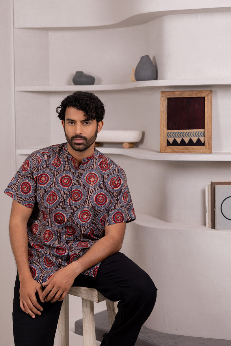 Mandarin Collar Half Sleeve Shirt - 06