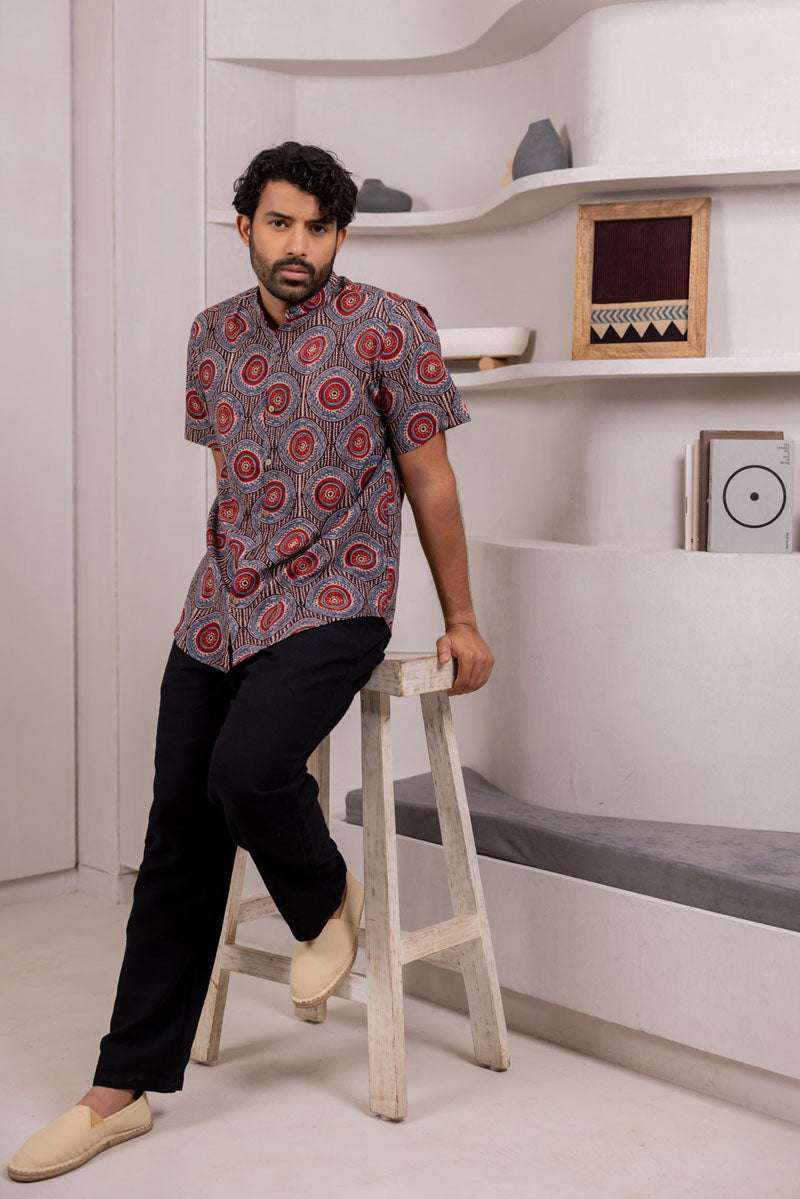 Mandarin Collar Half Sleeve Shirt - 06