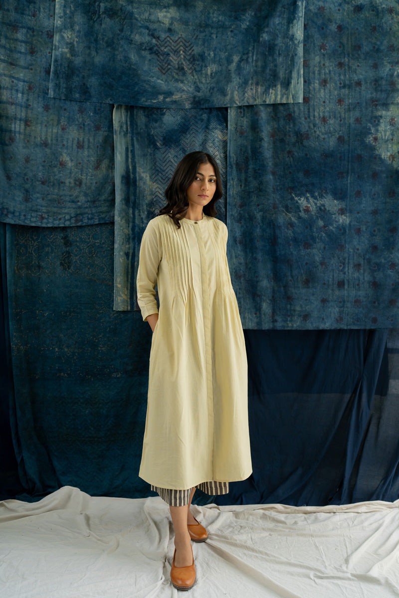 Pintuck Kurta - Plain Natural White