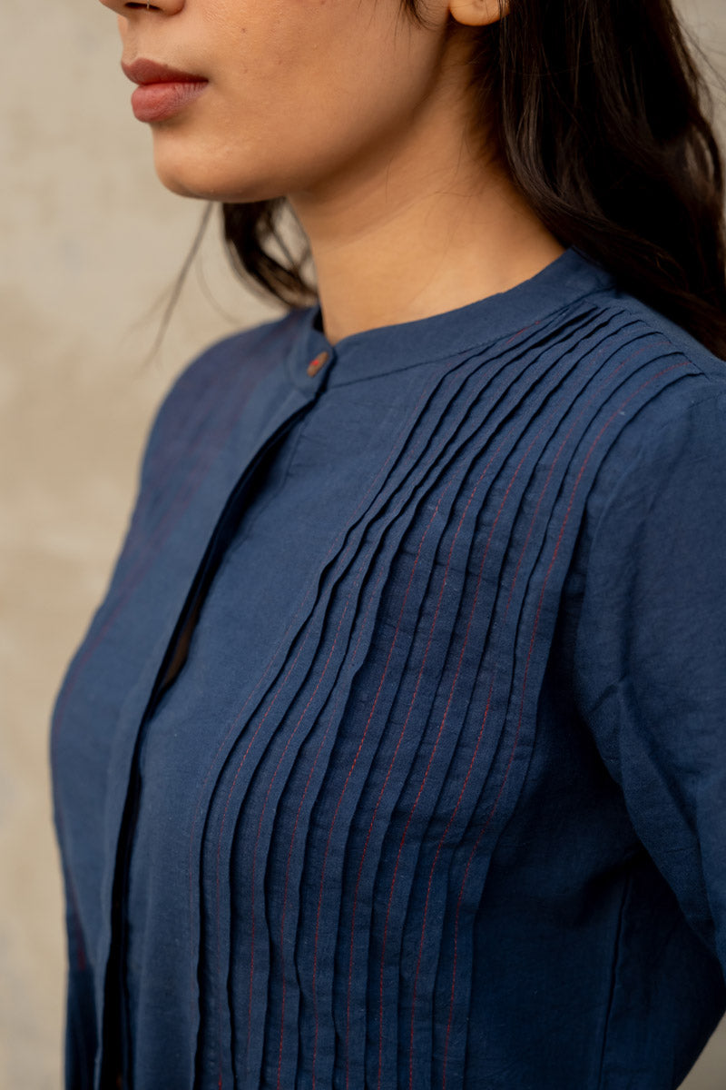 Co-ord Set of 2 - Indigo Pintuck Kurta & Culotte
