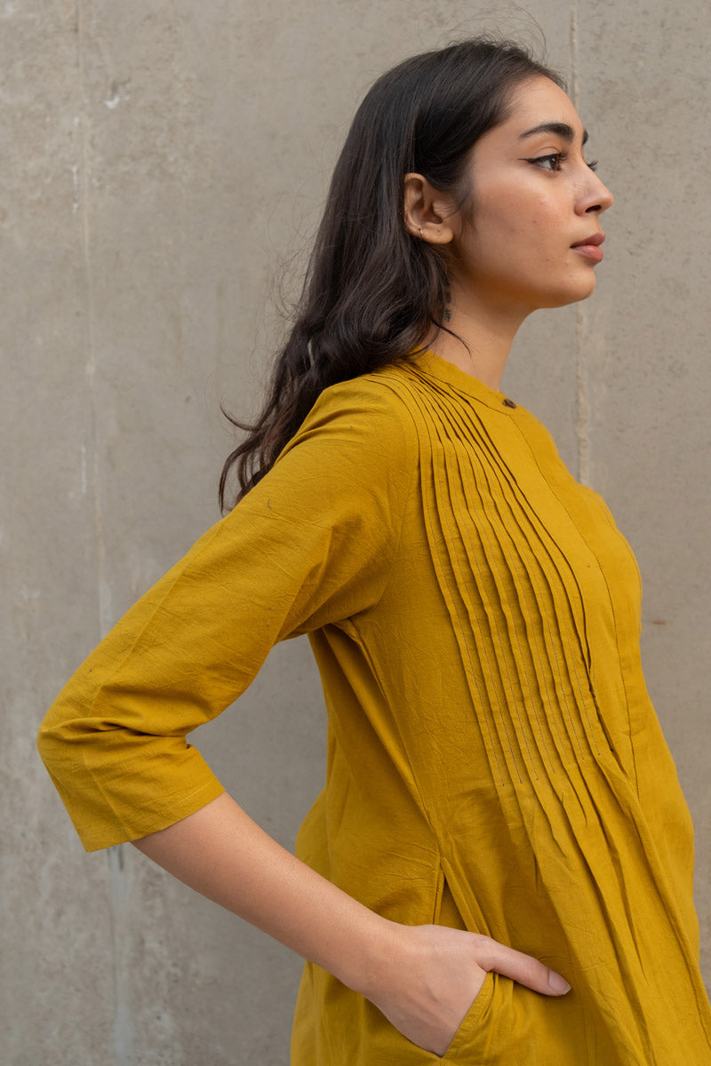 Co-ord Set of 2 - Mustard Pintuck Kurta & Culotte